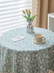 1pc Nordic Style Printed Tassel Square Tablecloth, Polyester Material Suitable For Restaurant & Party Decoration - Blue - View 6