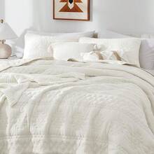 Blue Quilt King Size Bedding Sets With 2 Pillow Shams, Lightweight Soft Bedspread Coverlet, Quilted Blanket Thin Comforter Bed Cover All Season, 3 Pieces, 104x90 Inches, All - Season Bedding - 波希米亞象牙(黃調) - 查看 6