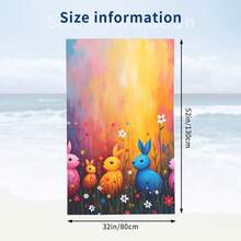 Colorful Easter Bunnies In Flower Field Super Soft And Cozy Lightweight Printed 75X150cm Large Bath Towel Quick Drying Absorbent Soft And Comfortable Ultra-Fine Fiber Beach Towel Summer, Holiday Bathroom Decor - Multicolor - View 4