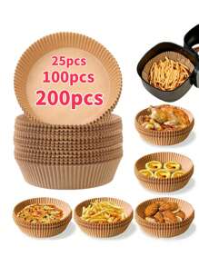 100/200pcs Air Fryer Paper Liners, 6.5 Inch, Oil-Proof, Waterproof, Baking Paper, Suitable For Air Fryer, Baking, Microwave