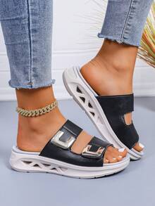 2025 New Summer Sports Sandals For Women - Lightweight Open-Toe Cushioned Shock-Absorbing, Hook And Loop Thick-Soled Casual Slippers, Beach Shoes Suitable For Spring/Summer Vacation, Bottom Hollow Design For Water - Black - View 7