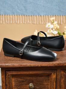 Women's Fashion Square Toe Slip-On Black Shoes, Casual & Versatile Office/Outdoor Wear, High-Quality Flat Dress/Ballet Flats