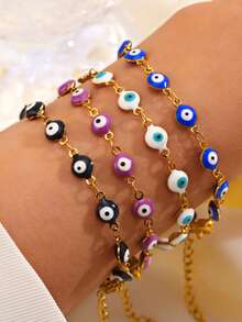 1 件不锈钢简约波西米亚邪眼手链，适合女性日常佩戴 - 彩色 - 查看 2