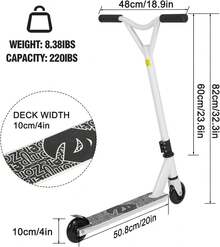 Pro Stunt Scooter, 360 Degree Spin Handlebar Trick Scooter Street Stunt Scooter Freestyle Stunt Scooters With ABEC-9 Bearings For Boys Girls Teens Age 6+ - White - View 3