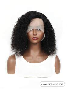 短卷发波波头假发，真人发质，T 型分卷发波波头假发，真人发质，180% 密度，深卷发，原生真人发质，预拔，湿发波浪，无胶透明侧分蕾丝前片，女士自然发际线