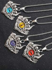 1pc Men's Hip Hop Punk Skull Devil's Eye Necklace - Evil Eye Skull Necklace - View 10