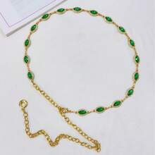 Fashionable Crystal Waist Chain, Metal Versatile Rhinestone Inlaid Retro Decor - Green - View 9