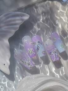 1张5D立体水母和海马美甲贴纸，梦幻美人鱼尾巴美甲贴花，DIY自粘美甲贴纸 - 彩色 - 查看 5