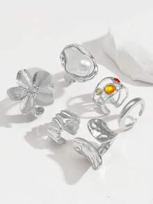 6pcs/Set Women's Punk Style Vintage Geometric Ring Set, Fashion Personalized Jewelry Gift - Silver - View 3