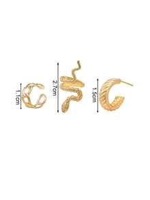 eTel LiKe 3pcs Vintage Gold Snake Ear Cuffs For Women - Yellow Gold - View 5