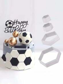 4 件足球饼干切刀套装六角饼干切刀塑料足球饼干切刀形状足球饼干切刀用于烘焙模具蛋糕装饰 - 彩色 - 查看 1