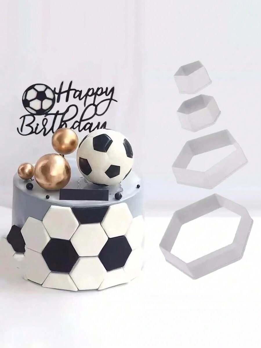 4 件足球饼干切刀套装六角饼干切刀塑料足球饼干切刀形状足球饼干切刀用于烘焙模具蛋糕装饰 - 彩色 - 查看 1