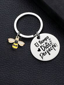 1 pieza "Dios del Tiempo" Llavero con cita motivacional en español, regalo para compañeros de trabajo, maestros, estudiantes, accesorios de coche, dije para bolso, mochila para la escuela, accesorios de Halloween, regalos para el Día del Maestro, regalos para amigos, hermana - abeja - Ver 3