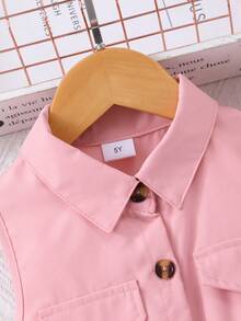 Váy lưới cổ bẻ không tay màu trơn cho bé gái kèm thắt lưng - Hồng - Xem 3