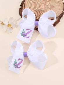 2 piezas Clips para el cabello con bordado floral lindo de 26 letras y lazo, accesorios para el cabello tipo pato para niñas, adecuados para decoración diaria - Multicolor - Ver 32