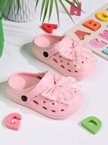Girls Kids Lightweight Hollow Bow Decorated Comfortable Slip-On Sandals, Breathable Outdoor Beach Holiday Summer Slippers - Pink - View 4