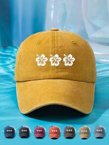 1pc Women's Outdoor Casual Fashionable Floral Print Adjustable Size Soft & Breathable Washable Baseball Cap, Multiple Colors Suitable For Daily Wear - One Size - View 1