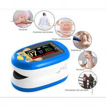 Oxímetro digital recargable con monitorización simultánea de la saturación de oxígeno, la frecuencia del pulso y la PI para pruebas y monitorización diarias (amarillo, rojo, azul) - Azul - Ver 4