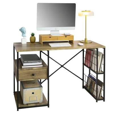 SoBuy FWT61-N Desk With 4 Shelves And One Drawer Computer Desk Work Table Office Table For Home Office Table Industrial Design W X H X D Approx.: 118 X 75 X 48 Cm