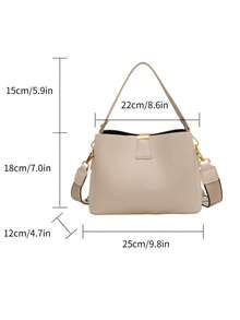 1 件女士优雅纯色宽肩带 PU 皮革手提包和单肩包 - 白色 - 查看 8