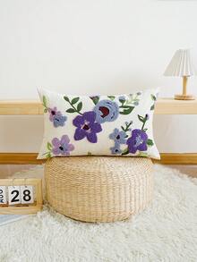 1pc Purple Flower Embroidered Cushion Pillowcase, Versatile For Multi Room Decoration, Machine Washable, Zipper Closure, No Pillow Core Pillows Bedding Pillow Case Bed Home Decor Bedroom Decor Cushion Covers Cushion Cover Cushions Pillow Cases