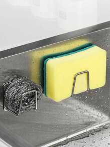 1pc Household Sponge Drain Rack, Small Kitchen Storage Tools, Self-Adhesive Wall Mounted Storage Rack, Space Saving, Durable Stainless Steel Material, Suitable For Kitchen, Bathroom, Necessary Kitchenware Storage Good Things