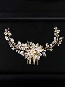 1pc Bride Elegant Beaded Crystal Comb Hairpin, Delicate Hair Accessory For Wedding Dress Combs For Hair Side Comb, School Stuff, Faux Pearl Hair Accessories, Bridesmaids Gifts, Looks Of Party, Head Accessories, Bridal Hair Accessory - Gold - View 3