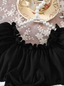 Baby Girl Casual Puff Sleeve Asymmetrical Ruffled Bow Party Dress, Spring/Summer - White - View 3