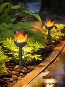 2pcs Solar Powered Flame Landscape Lights, Outdoor Waterproof LED Path Lights For Yard, Garden, Villa Decoration, Solar Charging, Energy Saving