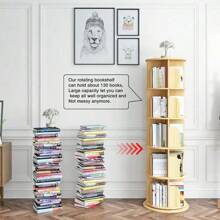 Rotating Bookshelf, 360 Display Corner Bookshelf For Small Space, 5 Tier Floor Standing Bookcase Storage Rack, Wood Narrow Organizer For Bedroom, Living Room, Study Room, Kids&Adults Solid - 5層 - 查看 3