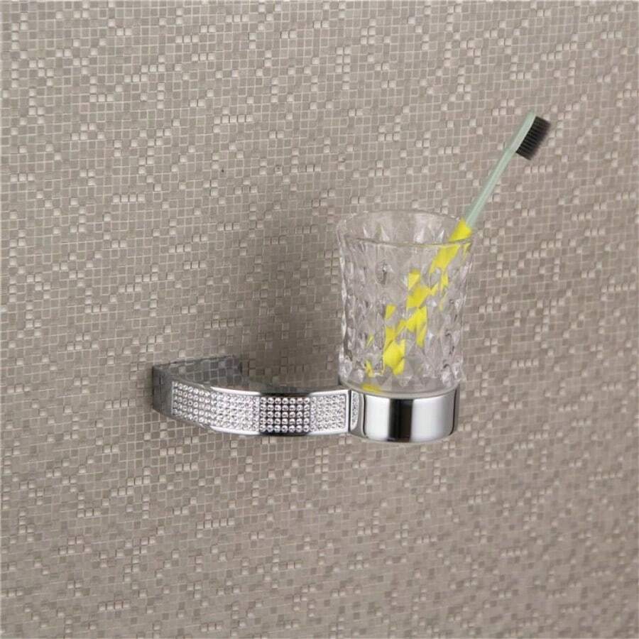 Wall Mounted Bathroom Set - Toothbrush Holder, Rail Rack, Shelf Accessories In Gold/Chrome And Chrome Paper Holder - Perfect For Neat And Tidy Bathrooms - 牙刷架C - 查看 1