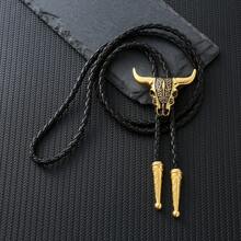 1 pieza Corbata de bolo con cabeza de buey estilo occidental hecha a mano, collar ajustable deslizante, accesorio rústico de país para fiesta, uso casual unisex para boda, fiesta, padrinos de boda, mejor opción como regalo