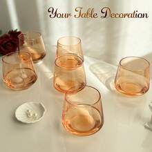 Stemless Wine Glasses Set 6[Peach Color Wine Glasses Stemless] Peach Short Tumbler[14oz] Peach Glassware For Wine Or Soft Drinks,Unique Wine Gifts For Valentines Day - Light Peach - View 5