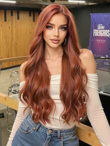 13x3.5 高清蕾丝假发 挑染棕色合成蕾丝前假发 预拔发际线 无胶 佩戴即用 26 英寸长波浪蕾丝前假发 女士 - 彩色 - 查看 6