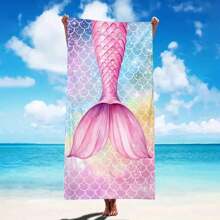 1pc Personalized Mermaid Text Beach Towel, Strong Water Absorption, Suitable For Swimming Pool, Camping, Extremely Comfortable Bathroom Decor SummerTravel Essentials Travel Accessories Beach Essentials