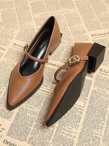 2025 Spring New Pointed Toe Flat Shoes, Elegant Simple Versatile Fashion Women Shoes, Brown Mid Heel Low Chunky Heels Pumps - Brown - View 7