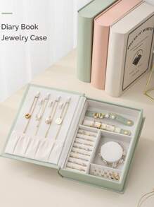 CASEGRACE 1pc Book-Shaped Flip Top Jewelry Box, Elegant Organizer For Storing And Displaying Bracelets, Studs, Necklaces, Rings, And Earrings - Compact, Portable, Design Organizer Storage Travel Summer Organizer Storage Box Travel Gifts Back To School