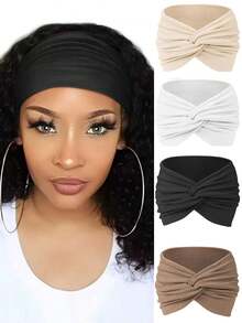 1 件女士宽纯色十字交叉运动瑜伽头带，时尚休闲头巾适合锻炼发带头巾头带吸汗带发饰冬季围巾 - A - 查看 2