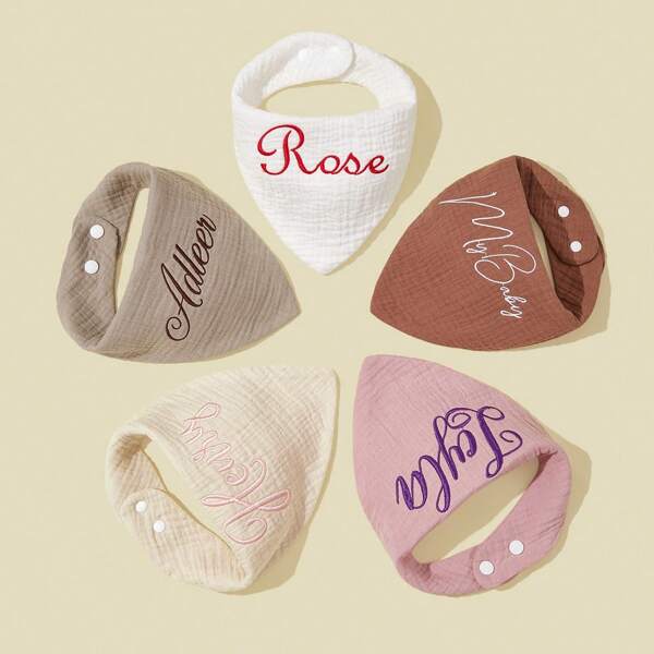1pc Customized Text Embroidery Baby Bibs, Soft And Comfortable Pure Cotton Solid Color, Absorbent And Breathable, Suitable For Newborns, Boys And Girls, Newborn Gift