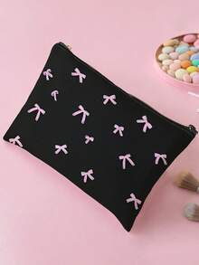 1pc Colorful Floral Bowknot Design Printed Toiletry Bag, Travel Pouch For Beach, Swimming Pool, Swimsuit, Travel Storage Bag, Cosmetic Bag, Makeup Bag, Organizer, Large Capacity Wash Bag For Lipstick, Brush, Skincare, Phone, Coins, Small Items, Multifunctional For Home, Gift, Holiday, Festival Use, Suitable For Teenagers, School Cosmetic Bag, Back To School Supplies, Cosmetics And Toiletries Storage, School Supplies, Storage Bag, Room Essentials - Multicolor - View 8