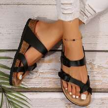 Comfortable Women's Cork Footbed Sandal With Adjustable Buckle For Summer Beach Sandals - 全黑 - 查看 4