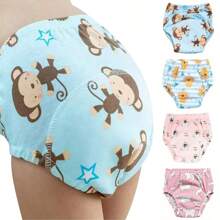 4 pièces de couches lavables et réutilisables pour bébé, étanches, respirantes, 6 couches de protection, 100% polyester, doublure et tissu extérieur imperméable, avec fonction anti-fuite, culottes de propreté, sous-vêtements pour bébé, cadeau de bébé