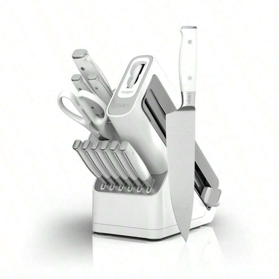 NeverDull Premium 12-Piece German Stainless Steel Knife System With Built-In Sharpener, White