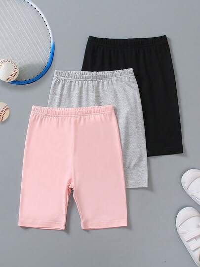 3 件套女童休闲纯色修身百慕大短裤，夏季