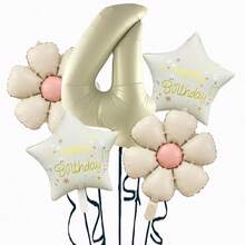 5pcs Metallic Foil Number Balloon Set, Cream Color, Decoration For Birthday Party - Multicolor - View 11