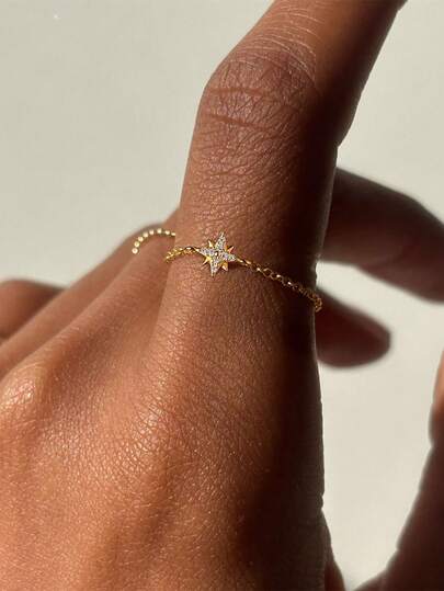 1 Peça Anel de Corrente com Estrela Minimalista em Prata 925, Anel Ajustável de Estilo de Luxo para Mulheres, Adequado para Uso Diário/Joia de Noiva de Casamento, Joia Requintada