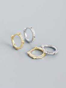 1 对 2 件奢华 S925 银密镶 CZ 耳钉，独特设计女士日常配饰，生日派对礼物 - 金黃色 - 查看 9