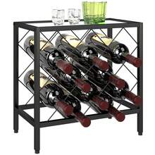 HOMCOM Portabottiglie Vino per 10 Bottiglie Totali con Piano d'Appoggio in Vetro Temperato, Cantinetta Portabottiglie in Acciaio, per Cucina, Dispensa, Cantina e Bar, 41x22x41 cm, Nero - Schwarz - Übersicht 2