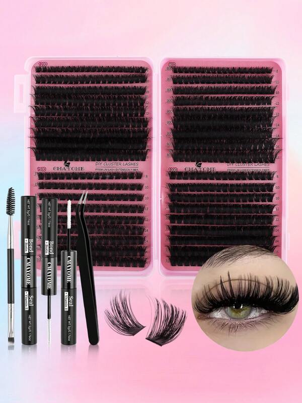 641/800/1pc D Curl Individual Lash Clusters Wide Stem 10-18mm DIY Lash Clusters Extra Thick&Fluffy&Natural Look Reusable Individual Eyelash Extension Kit With Makeup Tools Bond And Seal&Lash Tweezers&2 Lash Brushes For Self Use At Home Or On-The-Go For Daily Life&Wedding&Dating&Party&Travel&Spring Day