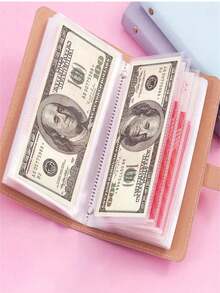 Banknote Storage Book. Made Of PU Material, Can Hold 100 Banknotes, With Banknote Photos, Stamps, Bank Card Storage Book 1A6 Super Large Capacity Cash Storage Notebook. Comes With 50pcs Interior Best Gifts Birthday Travel Accessories Graduation - Multicolor - View 3